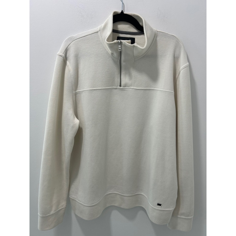 INC International Concepts Mens Cream Ribbed Quarter Zip Pullover Sweater XL